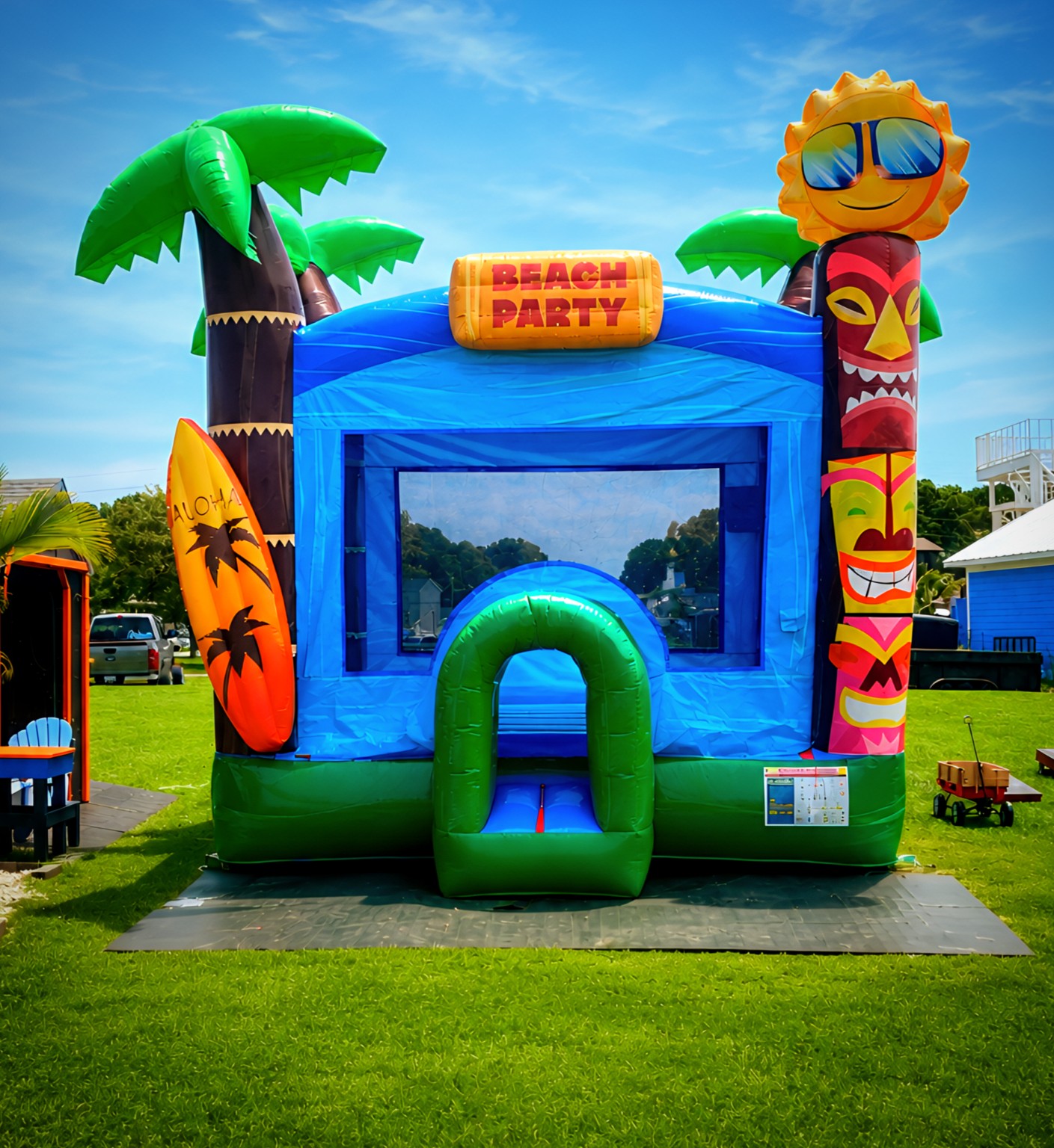 Woody’s colorful beach party bounce house