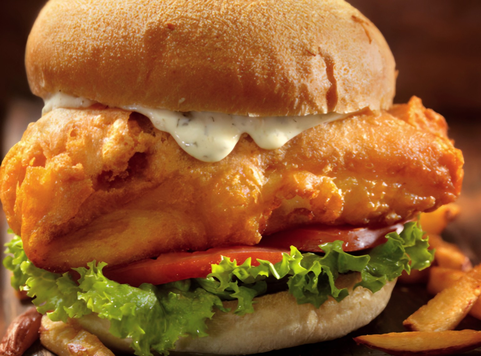 Woody’s crispy battered Fish Sandwich